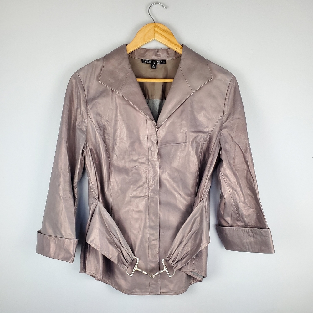 LAYFAYETTE 148 Gorgeous Lightweight Grey Leather Jacket, Size 12